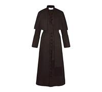 Halloween Priest Medieval Cosplay Costume Solid Color Button Masquerade Costume (Brown, L)