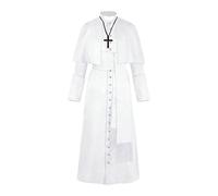 Halloween Priest Medieval Cosplay Costume Solid Color Button Masquerade Costume (White, XXXL)