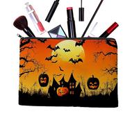 Halloween-Print Canvas Storage Pouch, Pumpkin-Ghost Pattern Zipper-Closure Bag, Large-Capacity Organizer for Stationery Makeup Travel Use A