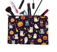 Halloween-Print Canvas Storage Pouch, Pumpkin-Ghost Pattern Zipper-Closure Bag, Large-Capacity Organizer for Stationery Makeup Travel Use C