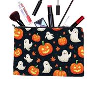Halloween-Print Canvas Storage Pouch, Pumpkin-Ghost Pattern Zipper-Closure Bag, Large-Capacity Organizer for Stationery Makeup Travel Use B