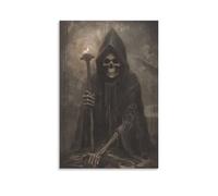 Halloween Print Skeleton Holding A Torch Spooky Death Wall Art Paintings Canvas Prints Poster Artwork for Living Room Bedroom Bathroom Office Home Decor 12x18inch(30x45cm)