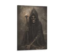 Halloween Print Skeleton Holding A Torch Spooky Death Wall Art Paintings Canvas Prints Poster Artwork for Living Room Bedroom Bathroom Office Home Decor 12x18inch(30x45cm)