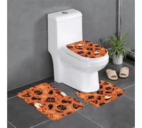 Halloween Printed Flannel Anti-Slip Bath Mat Set Of 3-60x40cm | Bathroom Rug Set - Bath Mat + U-Shaped Pedestal Mat + O-Shaped Toilet Seat Cover