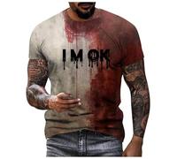 Halloween Problem Solved Tshirt I'm Fine Tshirt Blood Short Sleeve Shirt Stain Hand Blood Splash Halloween T-Shirt Problem Solved Halloween T-Shirt Bloody Printed Short Sleeve Top Halloween Top Shirts