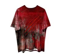 Halloween Problem Solved Tshirts Men's Scary T-Shirt Men's Bloody Casual Crew Neck Horror Bloody Tops Blood Injury Horror T-Shirt Bloody Hands with Blood Splash Pattern, Wine Red, 3XL