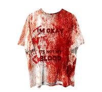 Halloween Problem Solved Tshirts Men's Scary T-Shirt Men's Bloody Casual Crew Neck Horror Bloody Tops Blood Injury Horror T-Shirt Bloody Hands with Blood Splash Pattern, brick red, 3XL