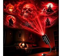 Halloween Projector Light, Spooky Night Projection Lamp with 6 Slides | Plug and Play HD Star Projector, 6 Projection Discs, 3D Halloween Projector Lights for Wall, Window, Garden & Halloween Party