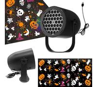 Halloween Projector Lights 3D Ghost Projection Decorations Lights with Scary Pumpkin Spider Ghost Skeleton Patterns Moving Rotating Holiday Light for Outdoor Indoor Halloween Party Decor (Black WS)