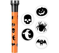 Halloween Projector Torch with 5 Slide Caps - Kids Trick or Treat Flashlight with Pumpkin Ghost Skull Bat Spider Designs - Fun Party Bag Filler Halloween Accessories & Gifts - 15.5cm Plastic Torch