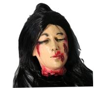 Halloween Props Scary Realistic Fake Head with Long Hair Latex Hanging Scary Stuff Cut Off Head Halloween Decorations for Party Haunted House Prank Movie Decorations Stuff