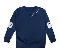 Halloween Pullover Girls Crew Neck Sweatshirt Girls Comfortable Without Hood Large Sizes Fleece Children's Jumper Fashionable Soft Funny Ghost Sweat Jacket for Halloween Costume Outfits