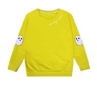 Halloween Pullover Girls Crew Neck Sweatshirt Girls Comfortable Without Hood Large Sizes Fleece Children's Jumper Fashionable Soft Funny Ghost Sweat Jacket for Halloween Costume Outfits