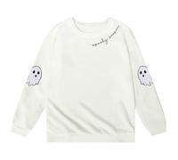 Halloween Pullover Girls Crew Neck Sweatshirt Girls Comfortable Without Hood Large Sizes Fleece Children's Jumper Fashionable Soft Funny Ghost Sweat Jacket for Halloween Costume Outfits