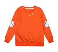 Halloween Pullover Girls Crew Neck Sweatshirt Girls Comfortable Without Hood Large Sizes Fleece Children's Jumper Fashionable Soft Funny Ghost Sweat Jacket for Halloween Costume Outfits