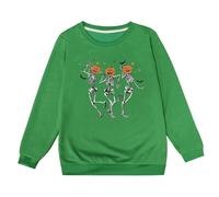Halloween Pullover Girls Large Sizes, Sweatshirt Girls Comfortable Without Hood Oversize Fleece Children's Jumper Casual Soft Funny Skeleton Party Top for Halloween Costume Party