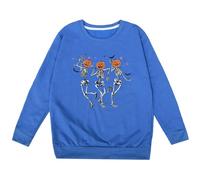 Halloween Pullover Girls Large Sizes, Sweatshirt Girls Comfortable Without Hood Oversize Fleece Children's Jumper Casual Soft Funny Skeleton Party Top for Halloween Costume Party