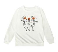 Halloween Pullover Girls Large Sizes, Sweatshirt Girls Comfortable Without Hood Oversize Fleece Children's Jumper Casual Soft Funny Skeleton Party Top for Halloween Costume Party