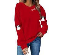 Halloween Pullover Women's Oversize Sweatshirt Ghost Print Sweat Pullover Loose Fit Blouse Top Long Sleeve Crew Neck Jumper Without Hood Sports Streetwear Long Sleeve Shirt Autumn Winter Tops, red