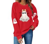 Halloween Pullover Women's Oversize Sweatshirt Ghost Print Sweatshirt Long Sleeve Crew Neck Jumper Without Hood Autumn Winter Blouse Top Sports Streetwear Long Sleeve Tops 2025, red, XXL