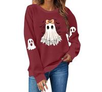 Halloween Pullover Women's Oversize Sweatshirt Ghost Print Sweatshirt Long Sleeve Crew Neck Jumper Without Hood Autumn Winter Blouse Top Sports Streetwear Long Sleeve Tops 2025, Wine Red, L