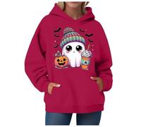 Halloween Pullover Women's Oversized Sweatshirt Funny and Pumpkin Pullover Long Sleeve Casual Loose Fit Shirt Tops Pumpkins and Ghost Prints Vintage Sweat Jumper Long Shirt Party Jumper Tops Tops, Red