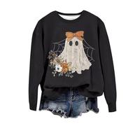 Halloween Pullover Women's Spooky Sweatshirt Halloween with Cute Ghost Sweater Ghost Crew Neck Halloween Costume Long Sleeve Sweatshirts Without Hood Black Tops Streetwear Comfortable, black, S