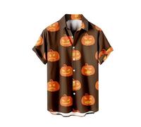 Halloween Pumpkin 3D Pattern Tshirts Corduroy Shirt Women Halloween Pumpkin Stereo Print Casual Short Sleeve O Neck Tops Shirt Brown
