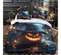 Halloween pumpkin 3D Printed Quilt Cover 3-Piece Ultra-Soft Microfibre Anti-Fade spooky witch hat Duvet Insert Cover 2 Pillowcases Zip Closure Fade-Resistant Adults & Couples Super king（260x220cm）