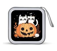 Halloween Pumpkin and Magic Cats Portable CD Case Holder 48 Capacity Travel DVD Storage Boxs Wallet Bag