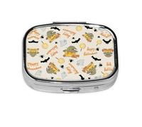 Halloween Pumpkin and Owl Print Square Pill Box,Portable for Pocket Or Purse Pill Organizer Pill Container Holder