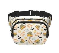 Halloween Pumpkin and Owl Print Waist Pack Square Waist Bag Workout Hiking Running Travel Gym Pretty Zipper Fashion