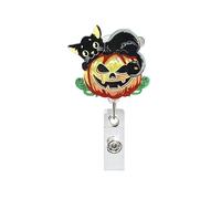 Halloween Pumpkin Badge Clip Cute Cat Badge Reels Retractable Funny Badge Reel with Alligator Clip Id Badge Holder Retractable Name Tag Accessories for Nurse Doctor Teacher Student Office Gifts