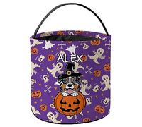 Halloween Pumpkin Basket Australian Shepherd Dog Purple Candy Bag