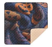 Halloween Pumpkin & Bat Fabric Cute Foldable Baby Play Mat for Indoor Outdoor Portable Playroom Activity Mat for Baby Toddler Infant, 50'' x 50''