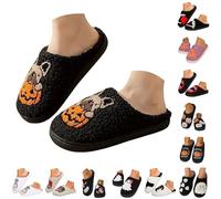 Halloween Pumpkin Bat Slippers - Plush Fuzzy Memory Foam, Warm Cosy Unisex House Shoes Indoor/Outdoor Wear, Non-Slip Sole Spooky Gift for Women Men UK British Halloween Cosy Gift Idea