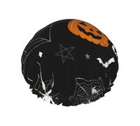 Halloween Pumpkin, Bat, Spiders and Webs Double Layered Women'S Long Hair Waterproof Cartoon Pattern Shower Cap