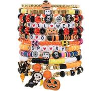Halloween Pumpkin Beaded Bracelet Stackable Layered Ghost Cat Skull Bat Stretch Bracelet Elastic Colorful Heishi Clay Bead Bracelets Charms for Women Jewelry, Middle, Resin, no gemstone