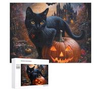 Halloween Pumpkin Black Cat Castle Puzzle for Adults Challenging Jigsaw Puzzles for Women Men