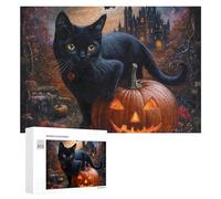 Halloween Pumpkin Black Cat Castle Puzzle for Adults Challenging Jigsaw Puzzles for Women Men