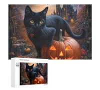 Halloween Pumpkin Black Cat Castle Puzzle for Adults Challenging Jigsaw Puzzles for Women Men