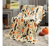 Halloween Pumpkin blanket 50x60 inches - Witch hat and spider web printed wool blanket, super soft, warm and comfortable sofa, Halloween harvest decoration and orange-themed home decoration