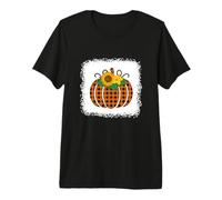 Halloween Pumpkin Bleached Orange Buffalo Plaid Women Girls Premium T-Shirt