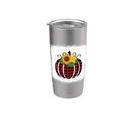 Halloween Pumpkin Bleached Red and Black Buffalo Plaid Women Stainless Steel Insulated Tumbler