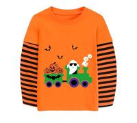 Halloween Pumpkin Boy Girl Shirt Ghost Boo Train Stripe Long Sleeve Tops Kid Tshirt Orange 4-5 Years