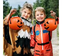 Halloween Pumpkin Bucket, Plastic Pumpkin Candy Buckets Bags, Halloween Children Trick or Treat Candy Pail Holder Portable Pumpkin Face Candy Bucket with Handles Halloween Decoration