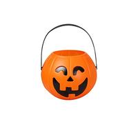 Halloween Pumpkin Bucket, Plastic Pumpkin Candy Buckets Bags, Halloween Children Trick or Treat Candy Pail Holder Portable Pumpkin Face Bucket with Handles Party Supplies (L)