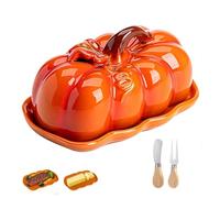 Halloween Pumpkin Butter Dish with Lid, Ceramic Pumpkin Butter Container, Fall Kitchen Countertop Snack Trays and Cheese Boards for Halloween Thanksgiving Everyday Use(Orange)