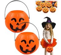 Halloween Pumpkin Candy Bucket,Plastic Devil Smile Pumpkin Candy Bucket,Halloween C-Andy Holder with Handle for Halloween Decorations,H-alloween Party Favors B-ucket for Party Supplies