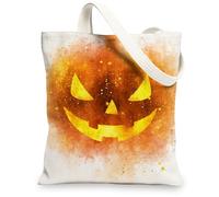 Halloween Pumpkin Canvas Tote Bags, Pumpkin Design Reusable Grocery Bags, Lightweight Washable Shoulder Strap Canvas Bags, Orange, 13x15 Inch